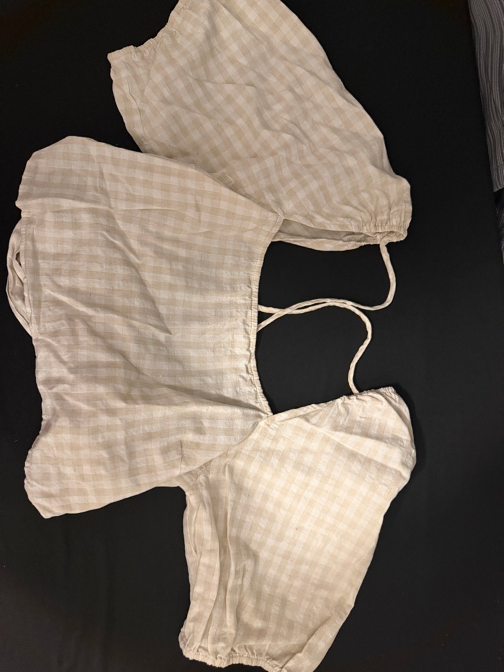 H&M Cream Plaid Puff Sleeve Crop Top